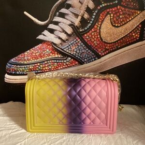 Vibrant Yellow and Purple Quilted Crossbody Bag